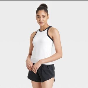 NWT Women’s High Neck White & Black Racerback Tank Top - All in Motion S